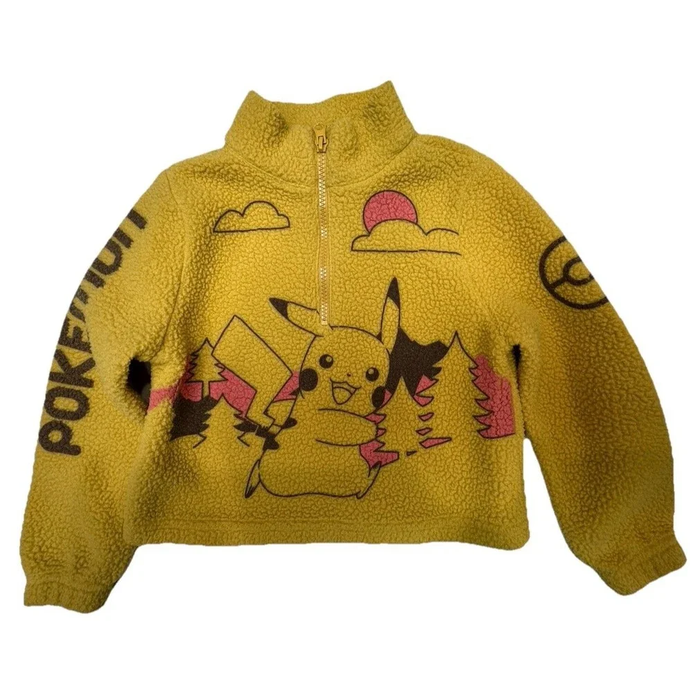 Kids Pokemon Pikachu Sherpa Fleece XS 4/5 Pullover Jacket Yellow Long Slv (0047)